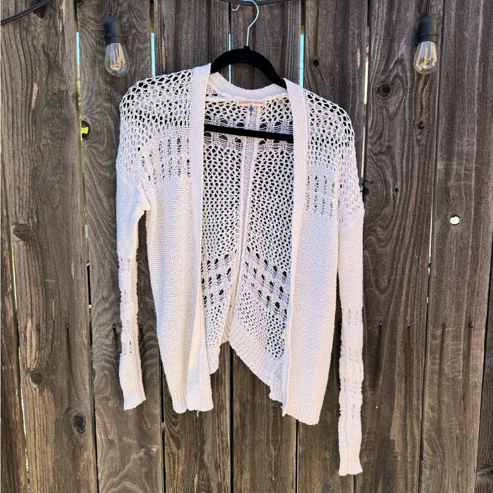 Rebecca Taylor Designer White Open-Knit Cotton Blend Cardigan size small
